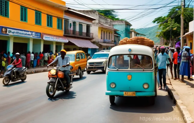 아이티에서 렌터카 이용 시 주의점 - **A Robust 4x4 on a Haitian Rural Road**
    A wide-angle shot of a modern, rugged 4x4 SUV, like a d...