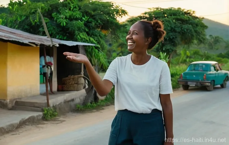 아이티에서 렌터카 이용 시 주의점 - **The Lively Symphony of Haitian Traffic**
    A dynamic, eye-level street scene capturing the bustl...