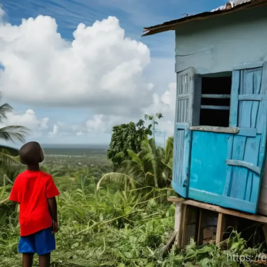 아이티 자연재해 대비 방법 - **Prompt:** A resilient Haitian family diligently preparing their modest, vibrantly painted home for...