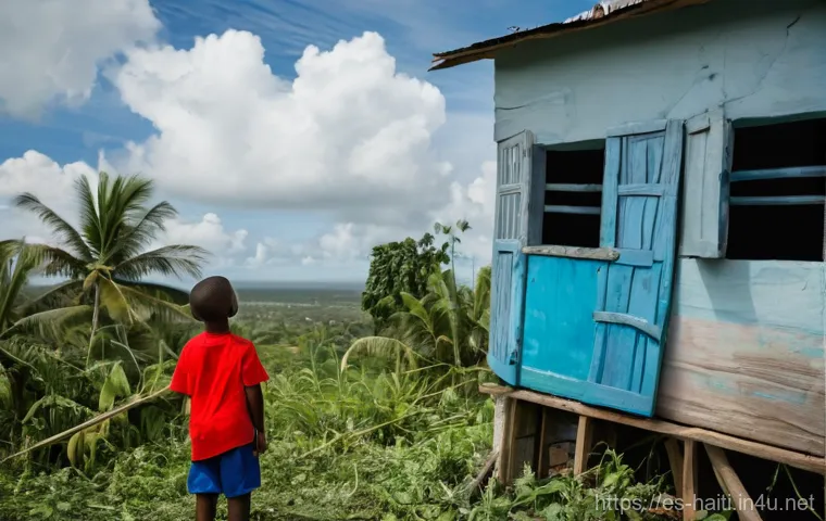 아이티 자연재해 대비 방법 - **Prompt:** A resilient Haitian family diligently preparing their modest, vibrantly painted home for...