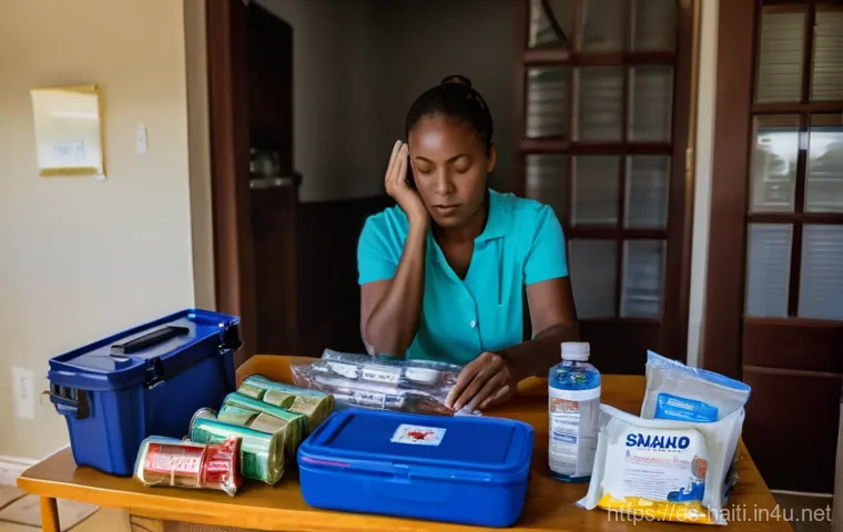 아이티 자연재해 대비 방법 - **Prompt:** A resilient Haitian family diligently preparing their modest, vibrantly painted home for...