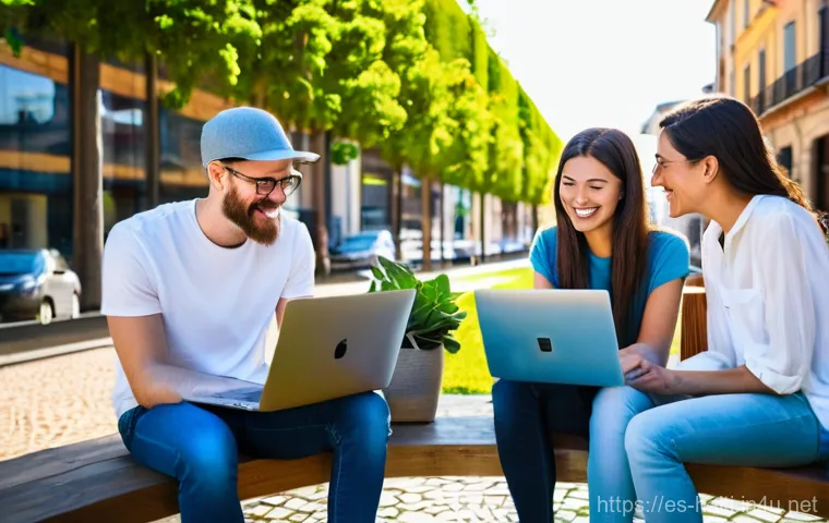 아이티 이민과 해외 거주 커뮤니티 - **Prompt:** A young, diverse group of digital nomads, casually dressed in stylish yet modest everyda...