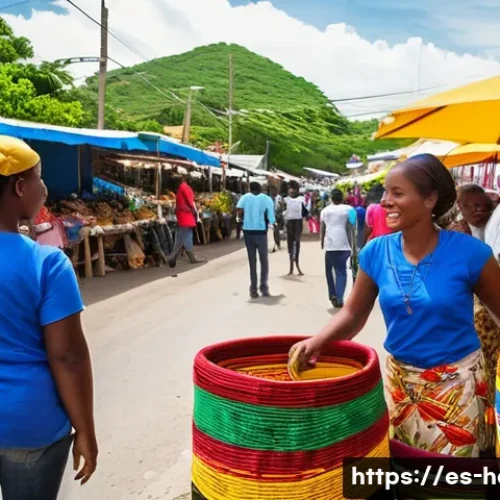 Home 31 아이티의 현대 정치와 경제 전망 - **Vibrant Haitian Market & Entrepreneurship:** A bustling, open-air Haitian market scene, vibrant wi...