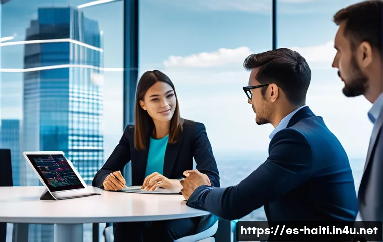 아이티에서의 비즈니스 기회와 창업 환경 - **AI and Data-Driven Business Strategy:**
"A diverse group of four business professionals, inclu...