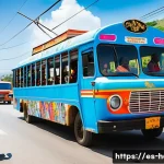 Home 20 아이티에서 대중교통 이용법과 팁 - A vibrant Haitian tap tap bus decorated with bright colors, religious symbols, and local artwork, fi...