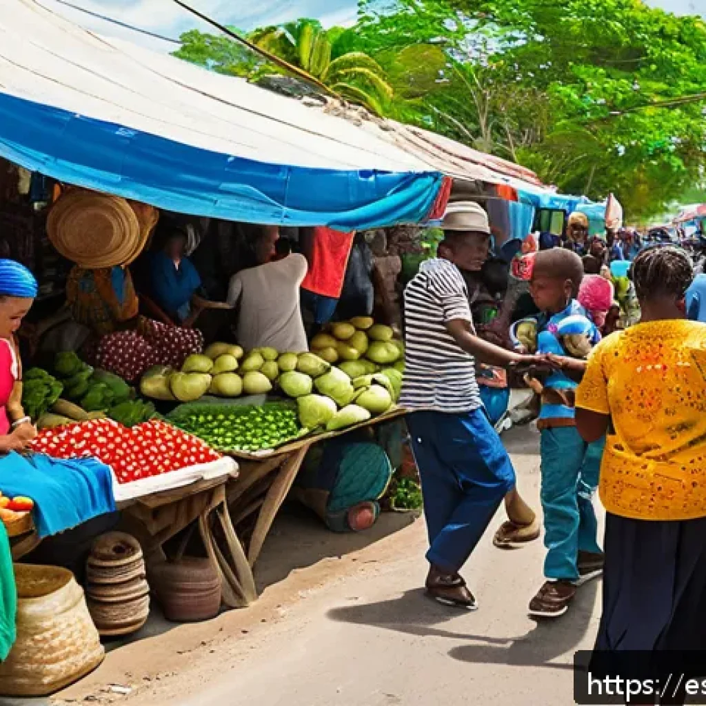 아이티와 도미니카 공화국 관계 - A vibrant street market scene at the Haiti-Dominican Republic border showcasing diverse small-scale ...