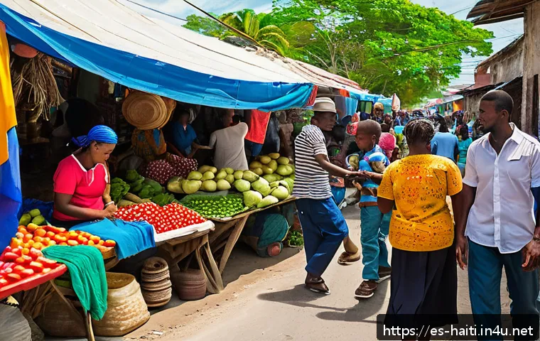 아이티와 도미니카 공화국 관계 - A vibrant street market scene at the Haiti-Dominican Republic border showcasing diverse small-scale ...