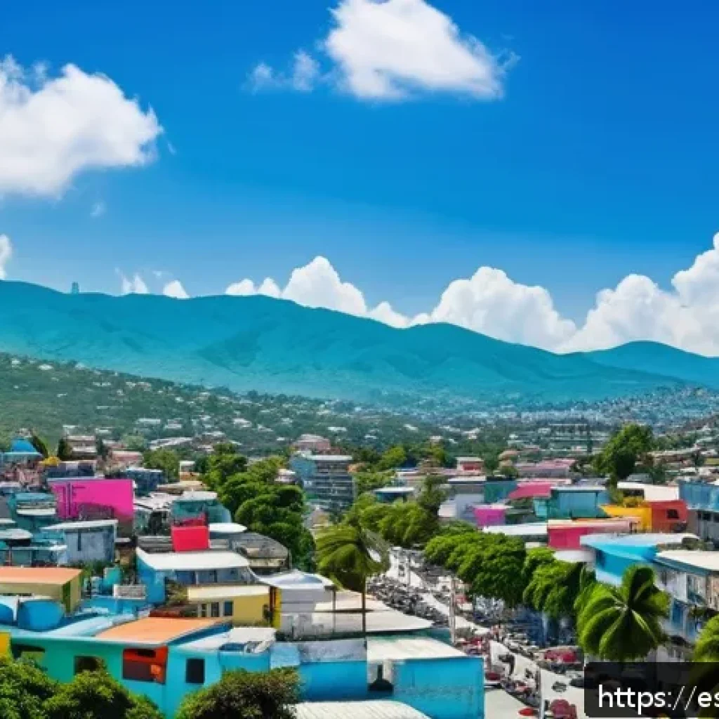 아이티에서 살기 위한 주거 옵션과 가격 비교 - A vibrant urban scene of Port-au-Prince, Haiti, showcasing a mix of modern residential buildings and...
