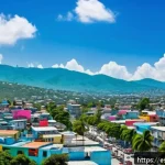 Home 18 아이티에서 살기 위한 주거 옵션과 가격 비교 - A vibrant urban scene of Port-au-Prince, Haiti, showcasing a mix of modern residential buildings and...